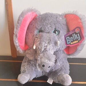 BELLY BUDDY ELEPHANT 11" PLUSH-GRAY & PINK STUFFED ANIMAL BLUE SPARKLE EYES